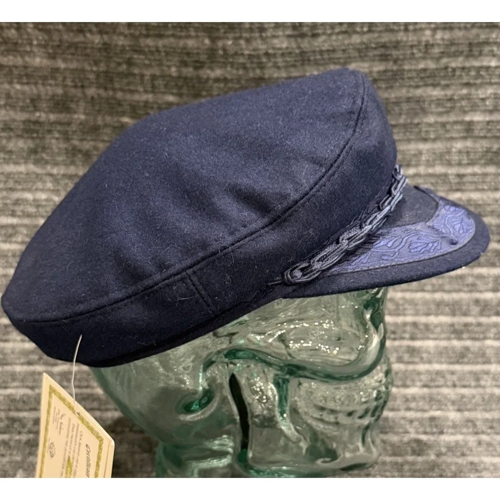 Aegean Greek Fisherman's Cap Hat Navy Blue Wool Handmade In Greece Size 7 NWT